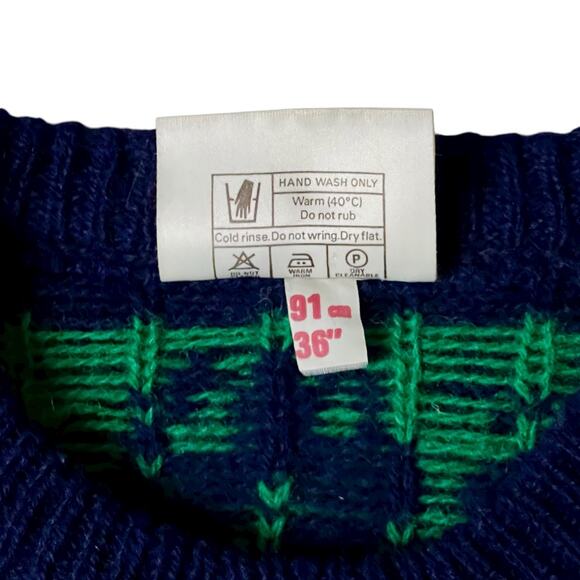 Knit Pics 100% Wool Frog Sweater Pullover Size S Blue Green Long Sleeve Animal - Picture 4 of 7